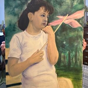 Charming Portrait of Girl with Pink Pinwheel